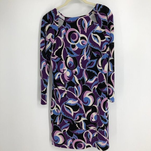 Juicy Couture Purple Black Abstract Long sleeve Viscose Mini  Dress size S - Picture 2 of 16